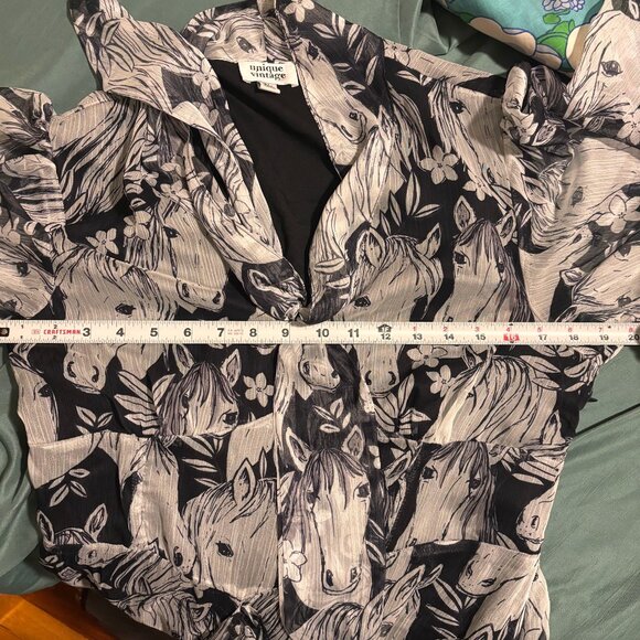 Unique Vintage Black & White Sheer Horse Print Maxi Flowy Dress L - Picture 8 of 9